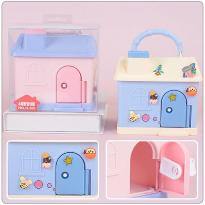 Pastel Cottage Coin Bank with Key – Kids Portable Money Saving House