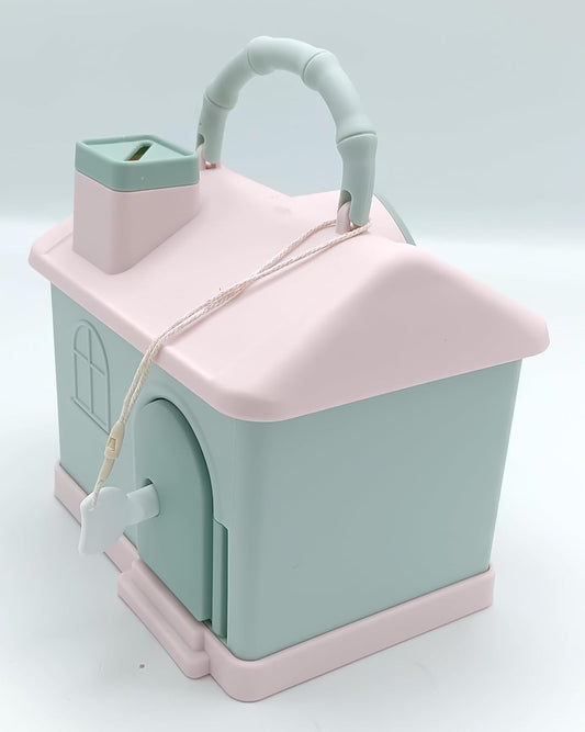 Pastel Cottage Coin Bank with Key – Kids Portable Money Saving House