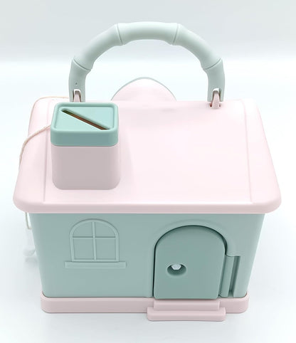 Pastel Cottage Coin Bank with Key – Kids Portable Money Saving House