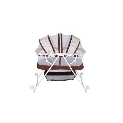 Foldable Baby Bassinet With Canopy & Zipper- Brown