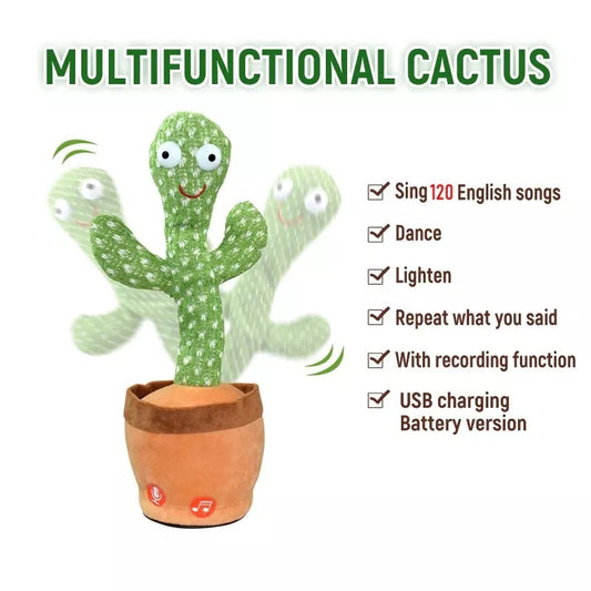Multifunctional Dancing Cactus Toy – Sings, Repeats, Dances & Lights Up (USB Rechargeable)