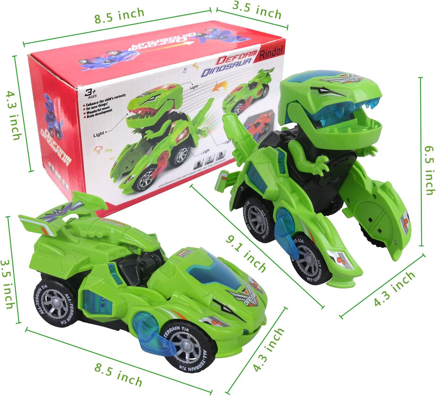 Transforming Dino Racer Car – Automatic Dinosaur Car with Lights & Music