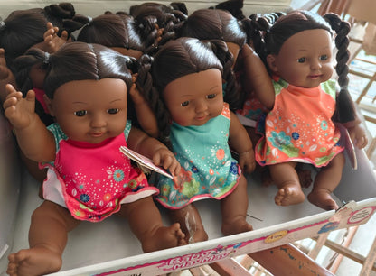Cute African Baby Doll – Realistic Toy with Braided Hair and Dress
