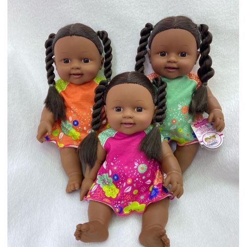 Cute African Baby Doll – Realistic Toy with Braided Hair and Dress
