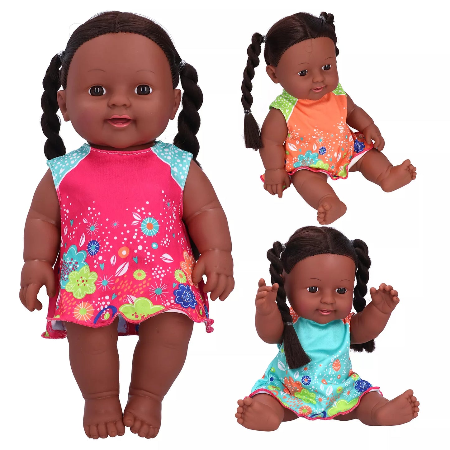 Cute African Baby Doll – Realistic Toy with Braided Hair and Dress