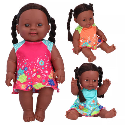 Cute African Baby Doll – Realistic Toy with Braided Hair and Dress