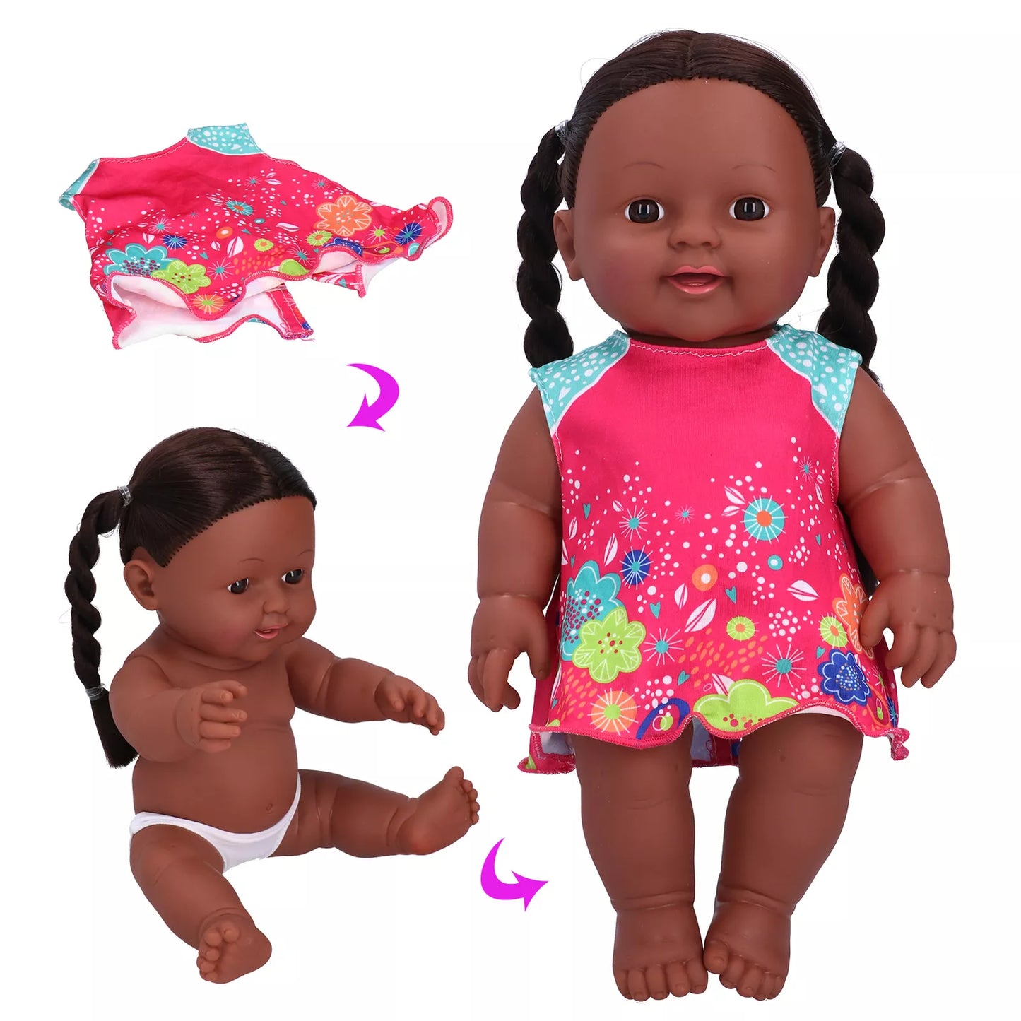 Cute African Baby Doll – Realistic Toy with Braided Hair and Dress