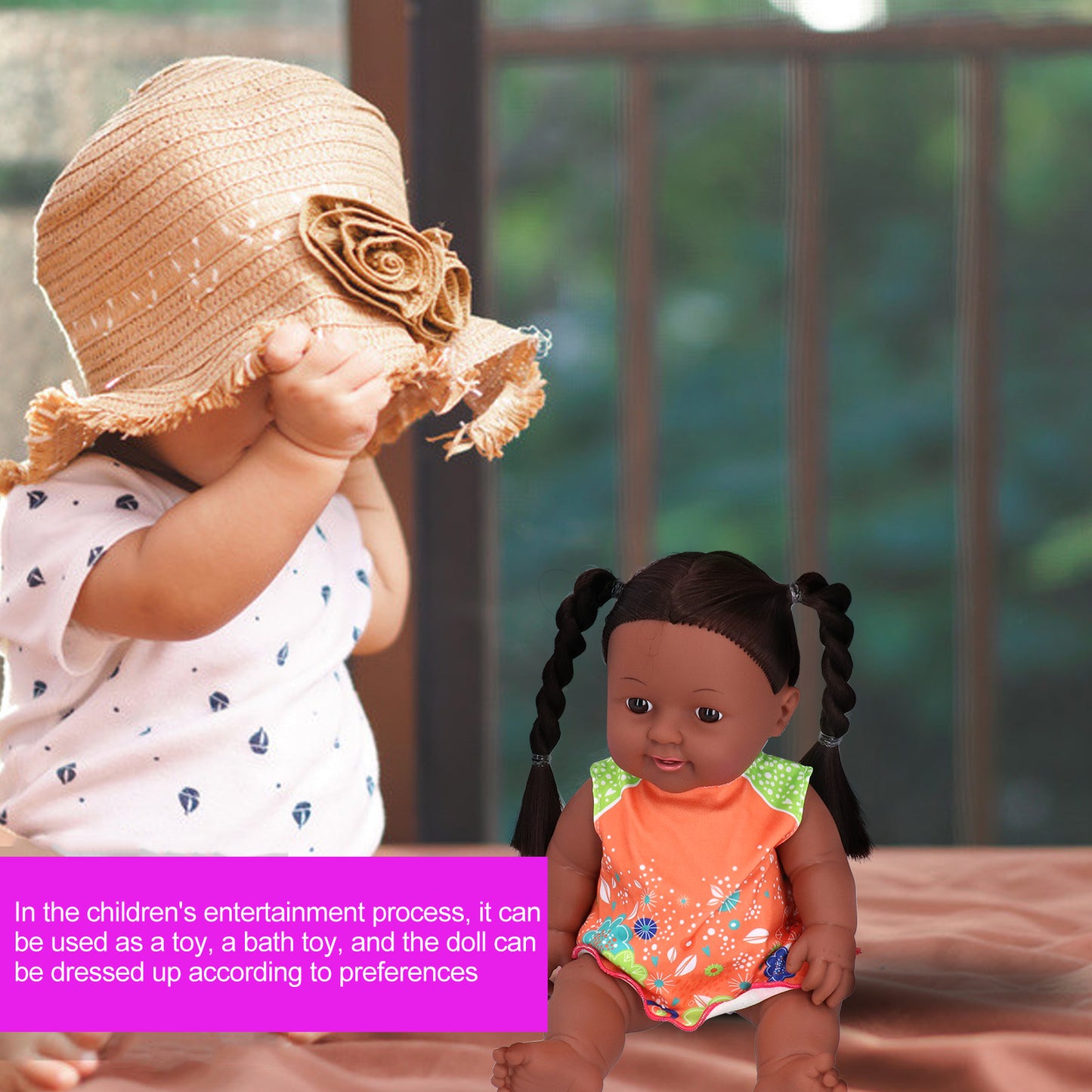 Cute African Baby Doll – Realistic Toy with Braided Hair and Dress