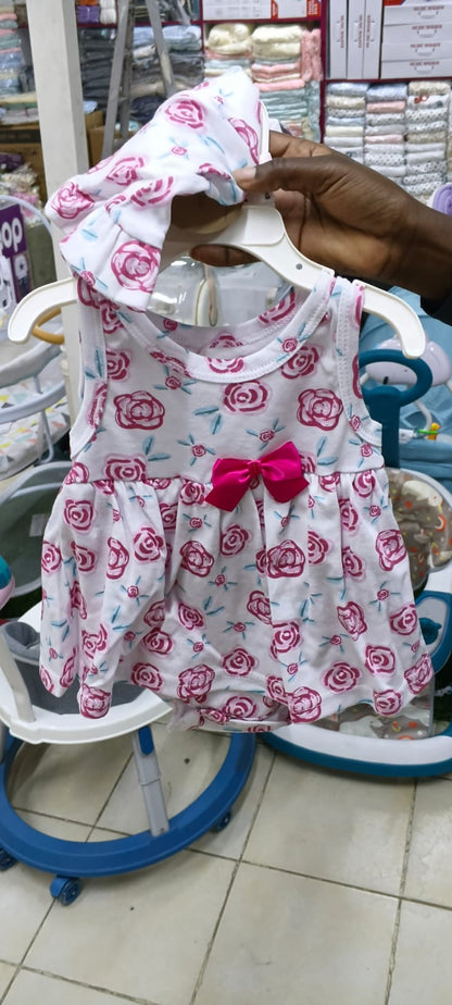 Baby Girl 3-Piece Floral Dress Set – Dress, Onesies & Matching Hat