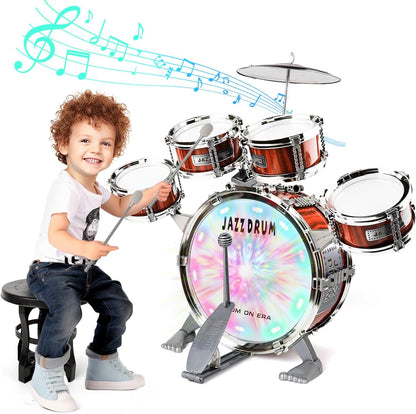 Kids Jazz Drum Set with Stool & Pedal