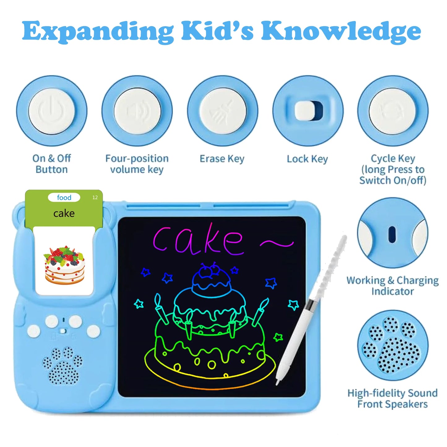 Rechargable Interactive Kids Learning Tablet with Talking Flashcards