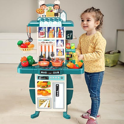 Deluxe 95cm Spraying Kitchen Playset (54pcs) with Lights, Sounds & Steam – Pretend Cooking Toy for Kids
