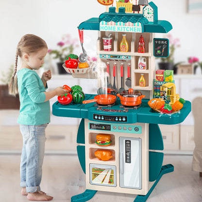 Deluxe 95cm Spraying Kitchen Playset (54pcs) with Lights, Sounds & Steam – Pretend Cooking Toy for Kids