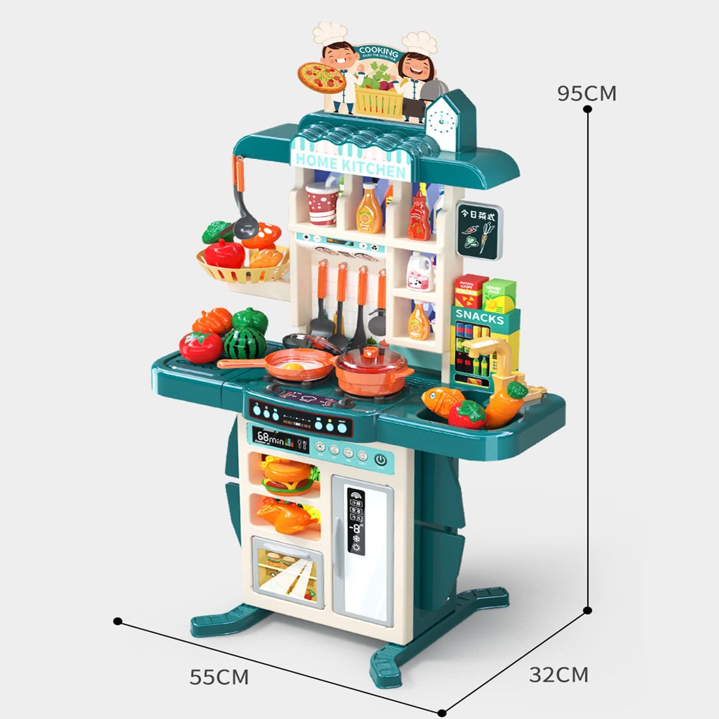 Deluxe 95cm Spraying Kitchen Playset with Lights, Sounds & Steam – Pretend Cooking Toy for Kids