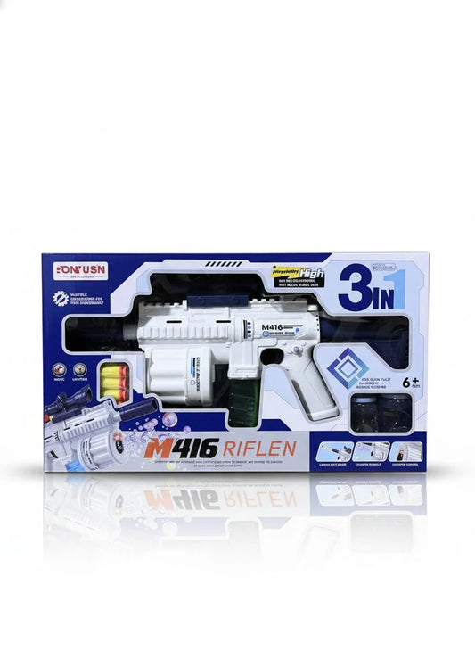 3-in-1 Soft Bullet Bubble Blaster Gun with Lights & Sound