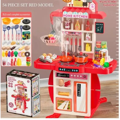 Deluxe 95cm Spraying Kitchen Playset (54pcs) with Lights, Sounds & Steam – Pretend Cooking Toy for Kids