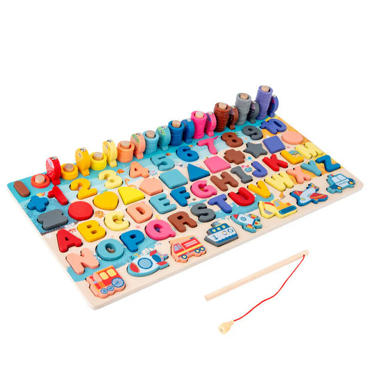 7-in-1 Wooden Traffic Matching Board – Letters, Numbers & Shapes Game for Kids