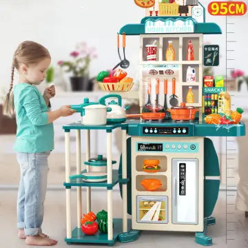 Deluxe 95cm Spraying Kitchen Playset (73 pcs) with Lights, Sounds & Steam – Pretend Cooking Toy for Kids
