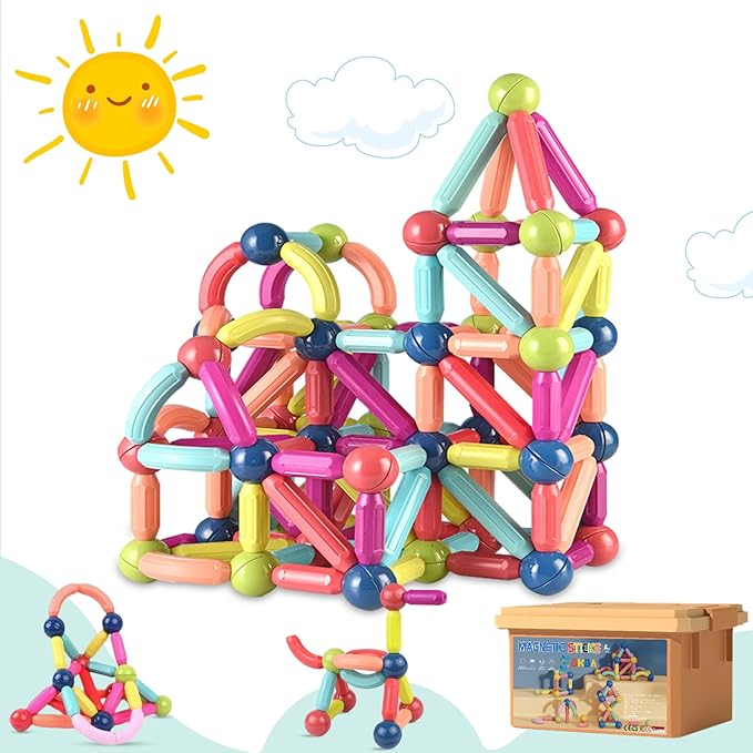 Magnetic Sticks Building Set with Storage Box - 64 Pieces