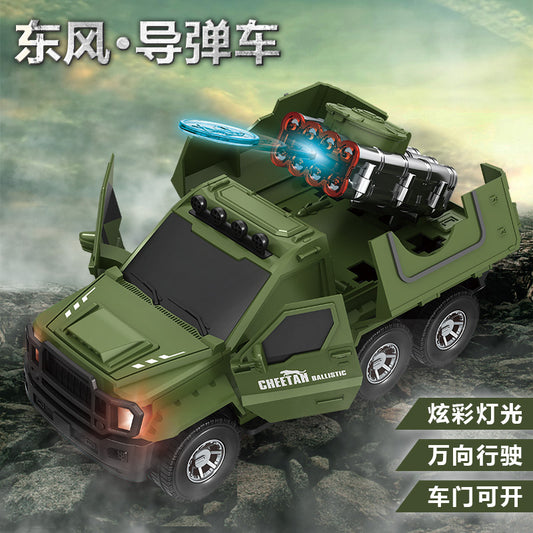 Military Missile Launcher Truck Toy Car with Lights & Disc Shooter