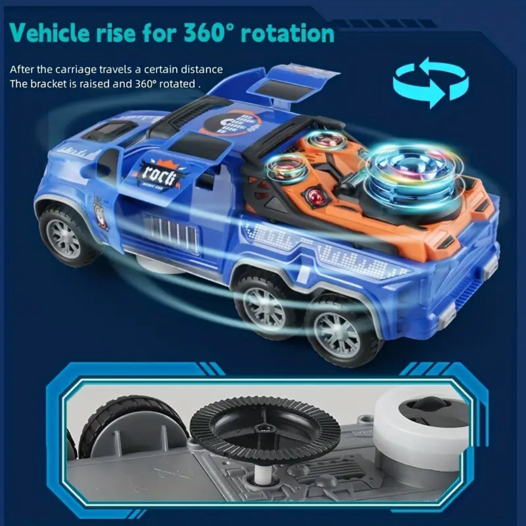 Automatic 6-Wheel Light & Sound Music Car Toy – Opens Doors, Rotates 360°