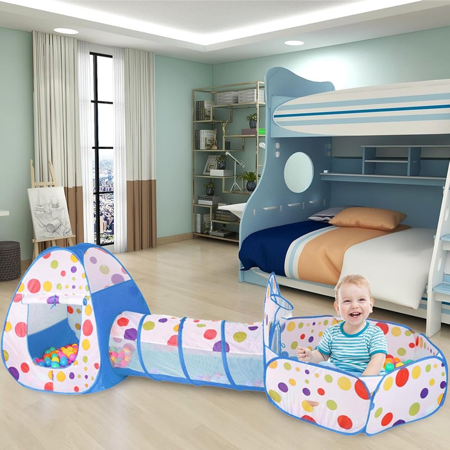 3-in-1 Kids Play Tent, Crawl Tunnel and Ball Pit Set