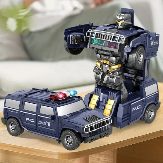 2-in-1 Transforming Police Car Robot – Light & Music Deformation SUV (23cm)