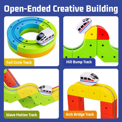 Electric Train Set with Flexible Race Track - Gravity-Defying 3D Layouts Motorized Train