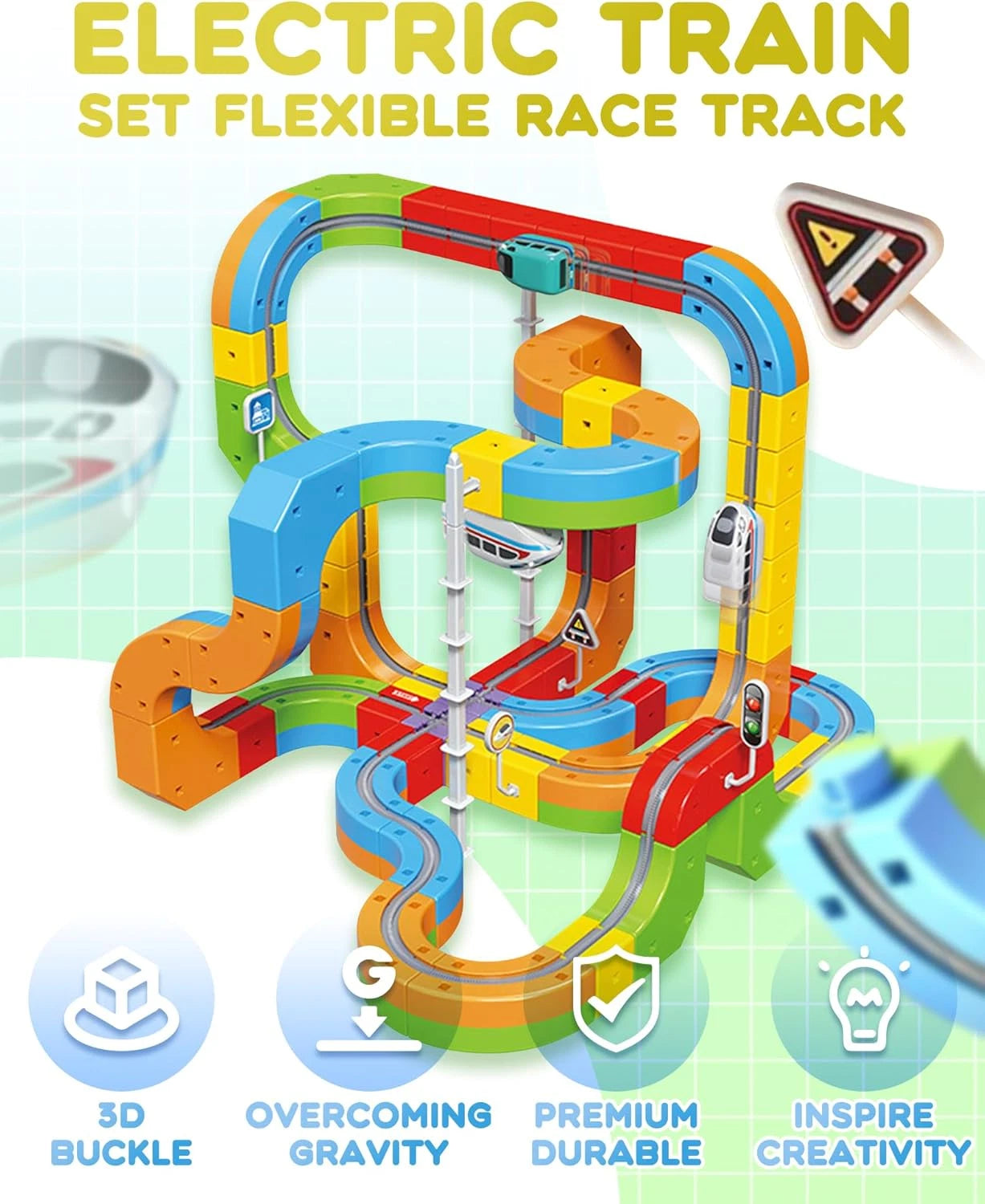Electric Train Set with Flexible Race Track - Gravity-Defying 3D Layouts Motorized Train