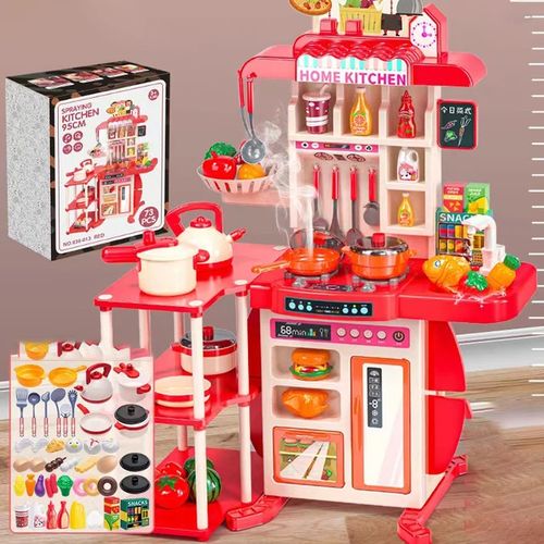 Deluxe 95cm Spraying Kitchen Playset (73 pcs) with Lights, Sounds & Steam – Pretend Cooking Toy for Kids