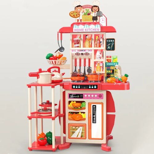 Deluxe 95cm Spraying Kitchen Playset (73 pcs) with Lights, Sounds & Steam – Pretend Cooking Toy for Kids