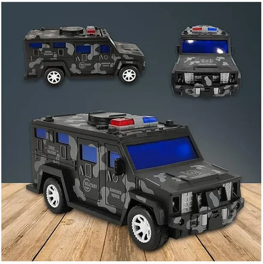 Military Car Safe Box – Light-Up Armoured Truck Money Bank Toy