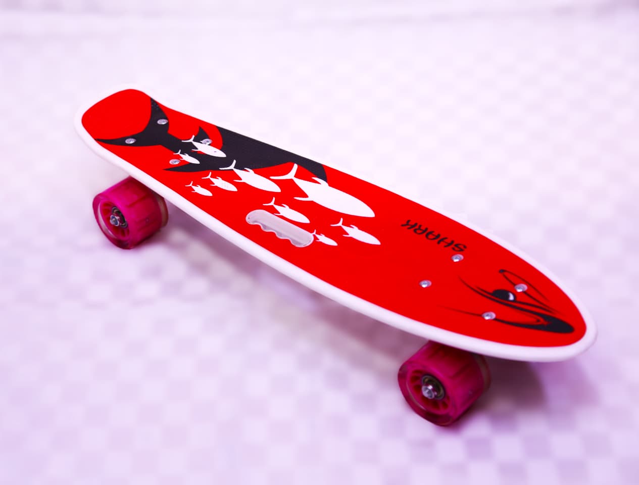 Shark Rider – Mini Cruiser Skateboard with LED Wheels (Red)