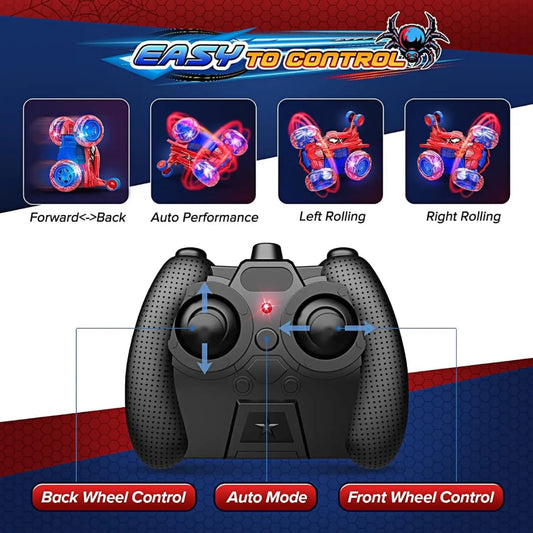 Spider Stunt Remote Control Car with 360° Flips & LED Wheels