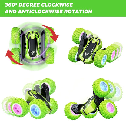 Rechargeable Double-Sided RC Stunt Car – 360° Rotation, Flip, Drift, LED Light
