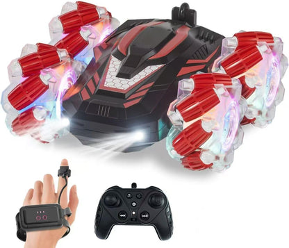 Hand Gesture Sensor Double Spray RC Stunt Car with Lights, Music, 360° Spin and Remote Control