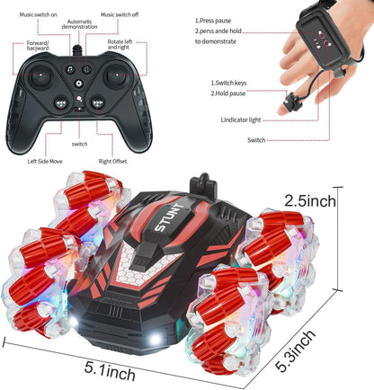 Hand Gesture Sensor Double Spray RC Stunt Car with Lights, Music, 360° Spin and Remote Control