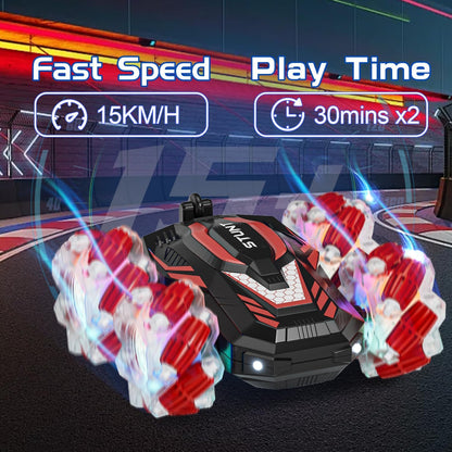 Hand Gesture Sensor Double Spray RC Stunt Car with Lights, Music, 360° Spin and Remote Control