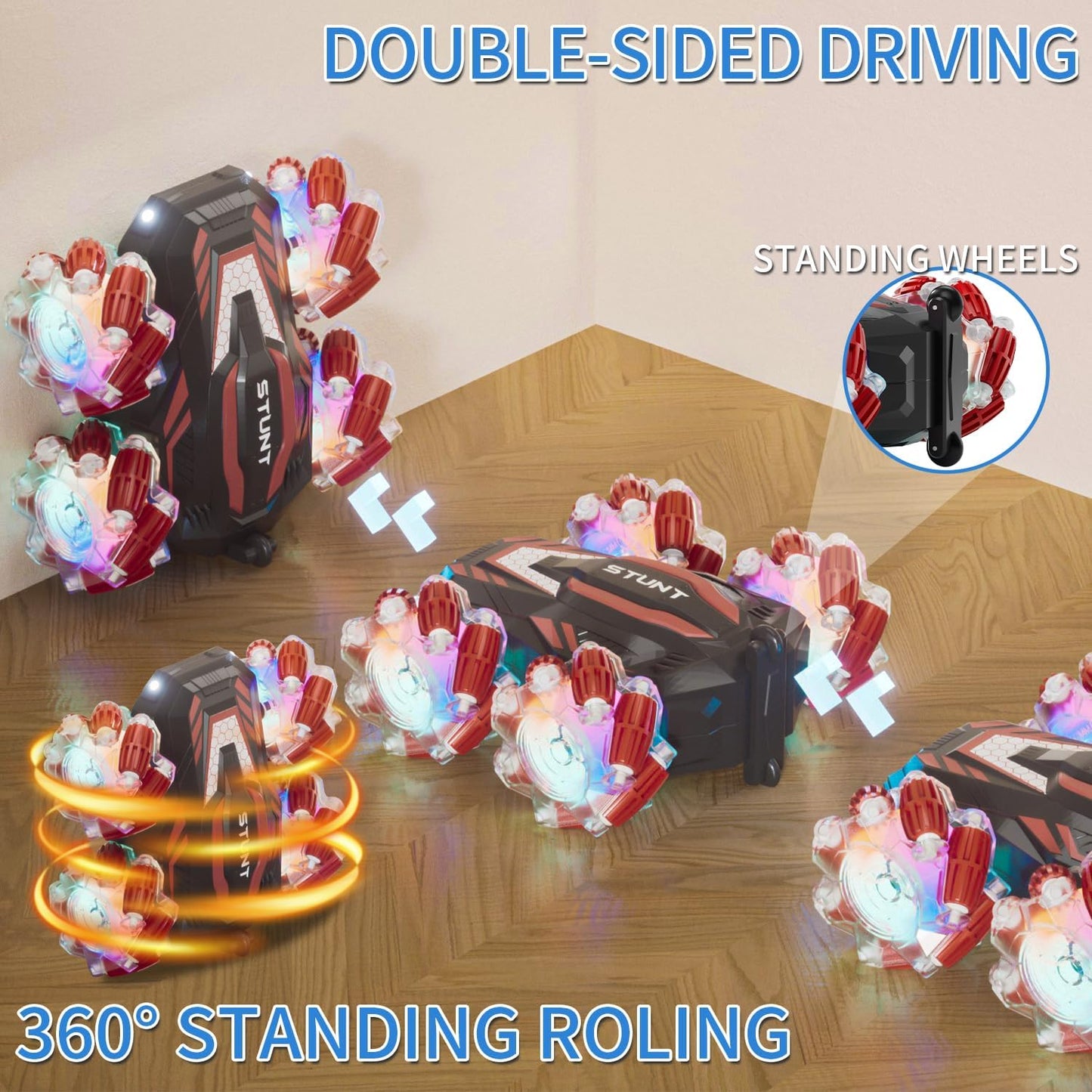 Hand Gesture Sensor Double Spray RC Stunt Car with Lights, Music, 360° Spin and Remote Control