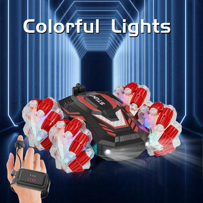 Hand Gesture Sensor Double Spray RC Stunt Car with Lights, Music, 360° Spin and Remote Control