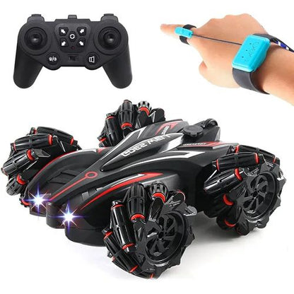 Hand Gesture Sensor Double Spray RC Stunt Car with Lights, Music, 360° Spin and Remote Control