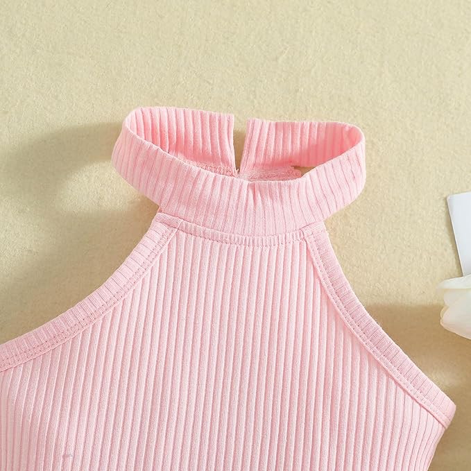 Girls' Pink Ribbed Top and Camouflage Shorts Set with Belt – 2 Piece Outfit