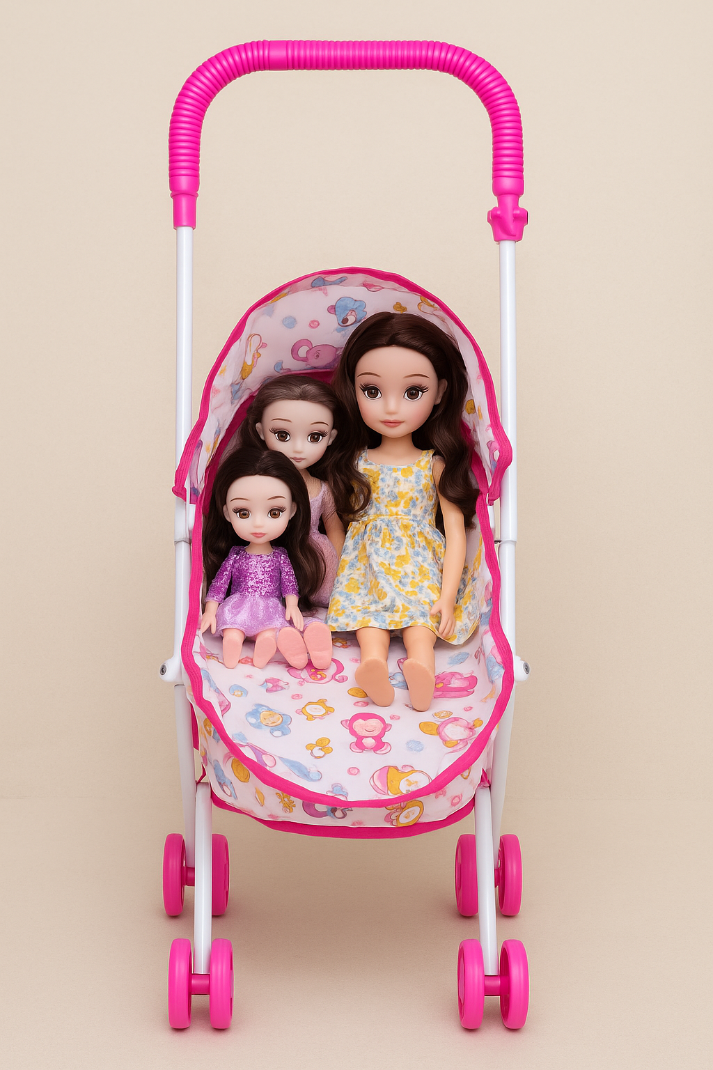 Toy Baby Stroller with 3 Dolls – Foldable & Lightweight