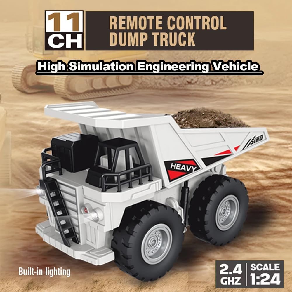 Rechargeable RC Heavy Dump Truck – Remote Control Construction Truck with Lights, Sounds & Tilting Bed