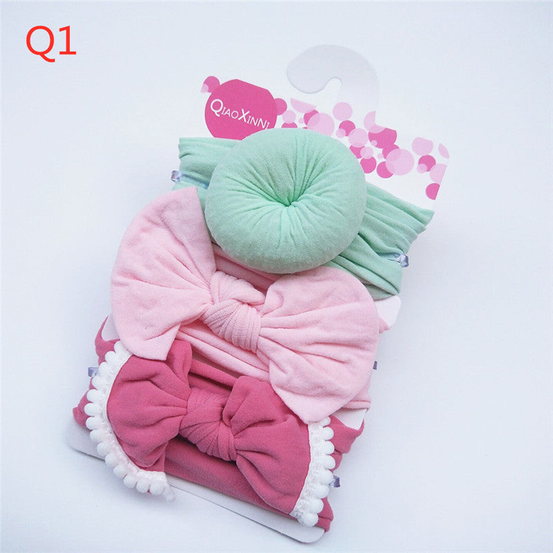 3-Piece Bold Color Baby Girl Headbands with Pom-Pom Trim – Turban Style