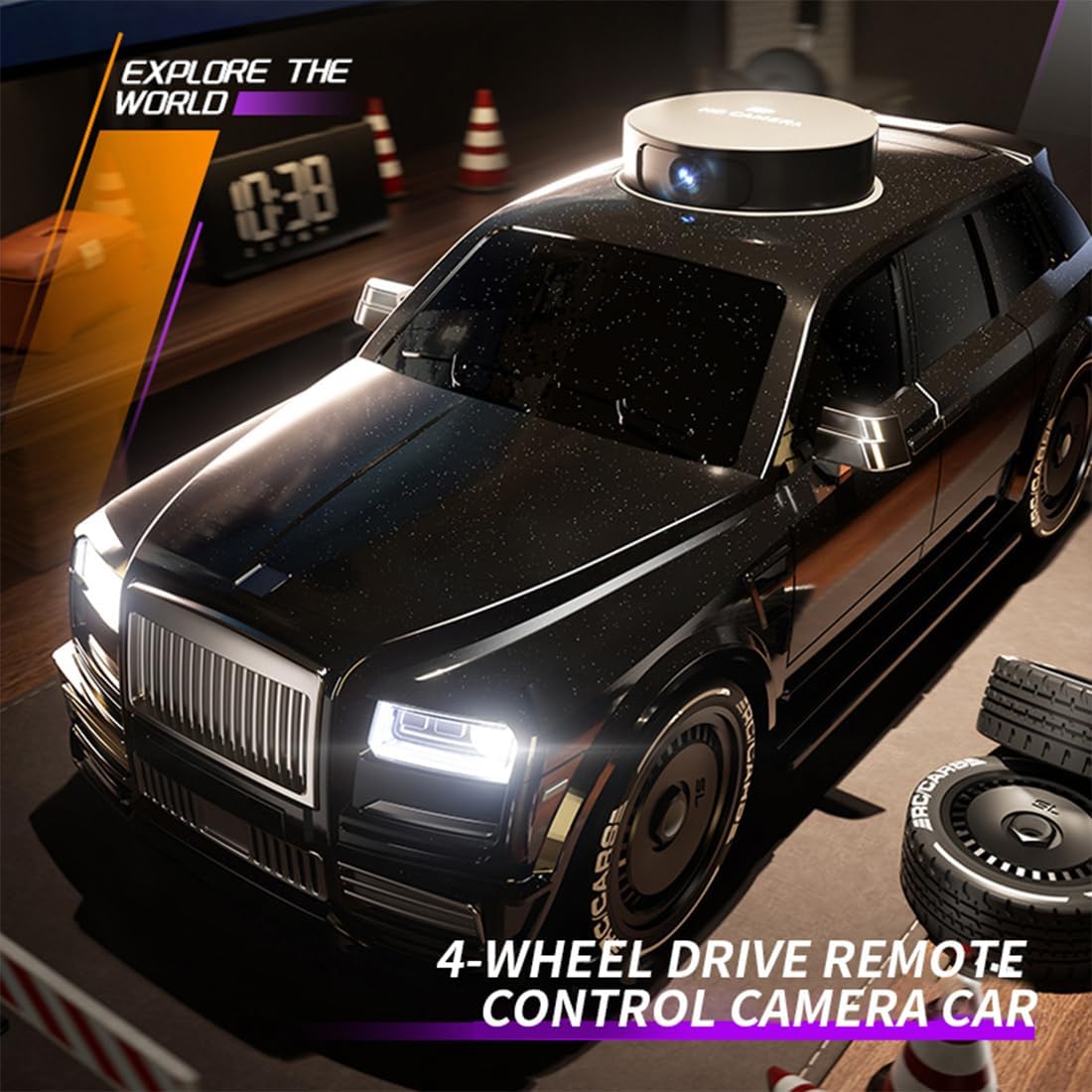 4WD FPV HD Camera Remote Control Drift Racing Car with Screen Controller, 360° Rotating Camera & Interchangeable Drift/Racing Tires – 2.4GHz RC Car for Kids