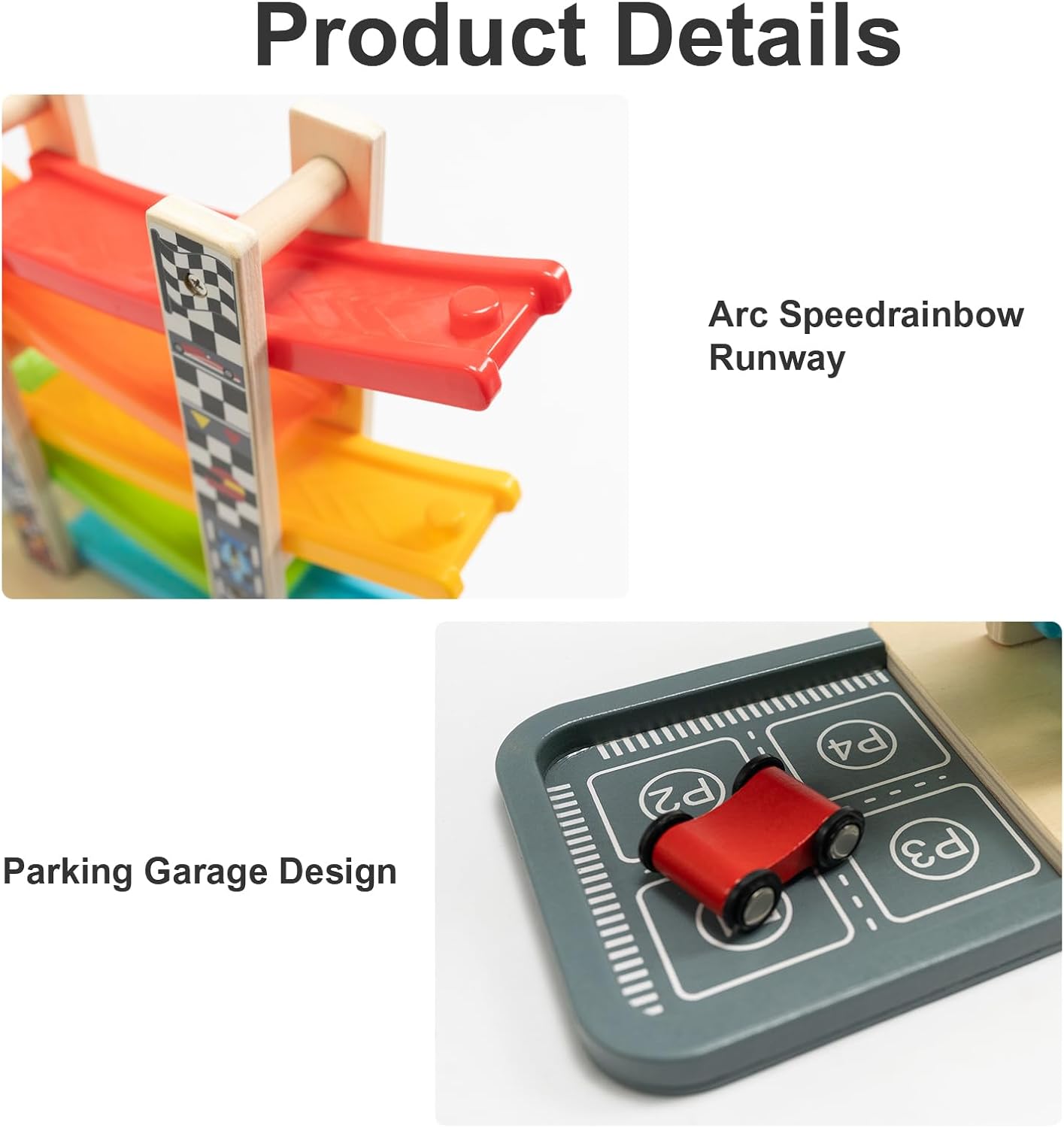 Wooden Ramp Racer Track Toy for Kids – Rainbow Car Slide Racing Set